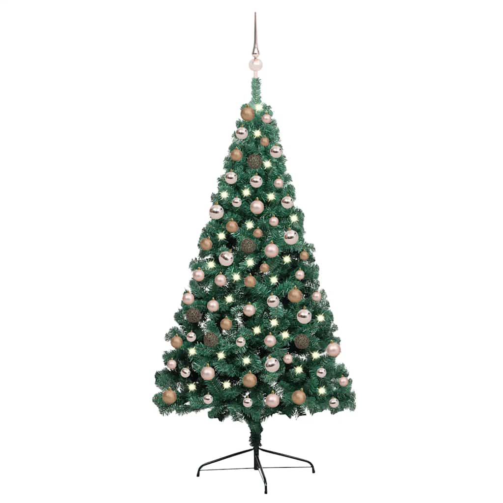 Kunstkerstboom met verlichting en kerstballen half 150 cm groen is nu te koop bij PeponiXL, paradijselijk wonen!