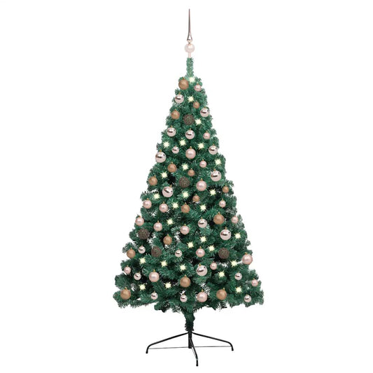 Kunstkerstboom met verlichting en kerstballen half 150 cm groen is nu te koop bij PeponiXL, paradijselijk wonen!