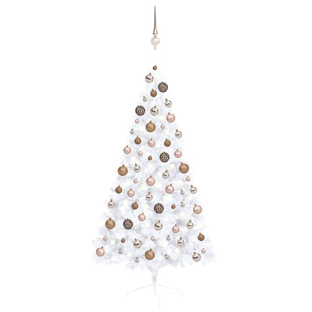 Kunstkerstboom met verlichting en kerstballen half 150 cm wit is nu te koop bij PeponiXL, paradijselijk wonen!