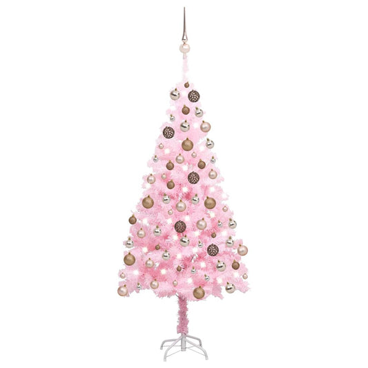 Kunstkerstboom met verlichting en kerstballen 120 cm PVC roze is nu te koop bij PeponiXL, paradijselijk wonen!
