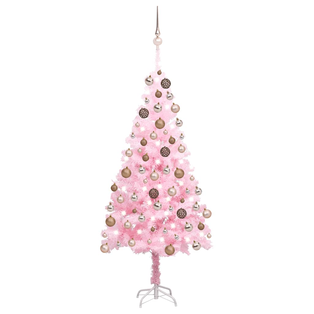 Kunstkerstboom met verlichting en kerstballen 150 cm PVC roze is nu te koop bij PeponiXL, paradijselijk wonen!