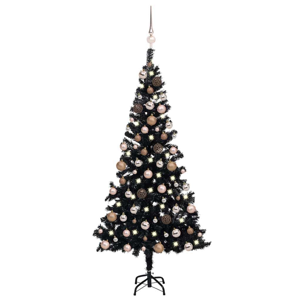 Kunstkerstboom met verlichting en kerstballen 120 cm PVC zwart is nu te koop bij PeponiXL, paradijselijk wonen!
