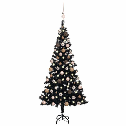 Kunstkerstboom met verlichting en kerstballen 120 cm PVC zwart is nu te koop bij PeponiXL, paradijselijk wonen!