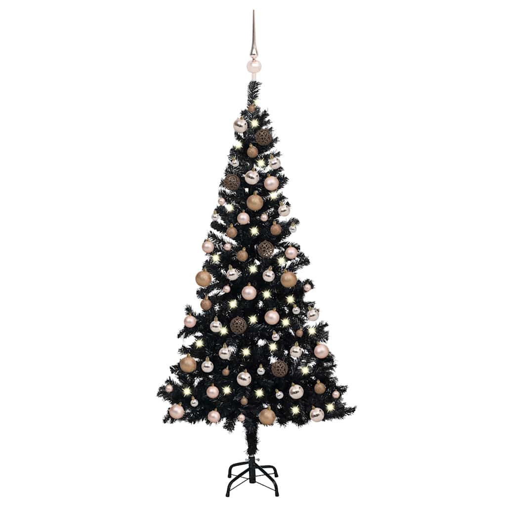 Kunstkerstboom met verlichting en kerstballen 150 cm PVC zwart is nu te koop bij PeponiXL, paradijselijk wonen!