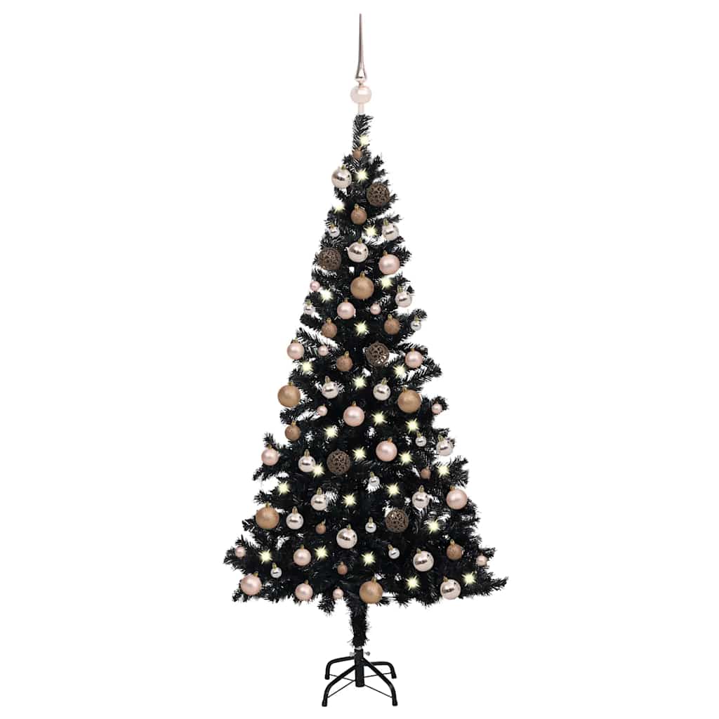 Kunstkerstboom met verlichting en kerstballen 180 cm PVC zwart is nu te koop bij PeponiXL, paradijselijk wonen!