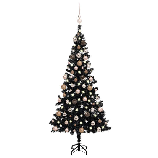 Kunstkerstboom met verlichting en kerstballen 180 cm PVC zwart is nu te koop bij PeponiXL, paradijselijk wonen!