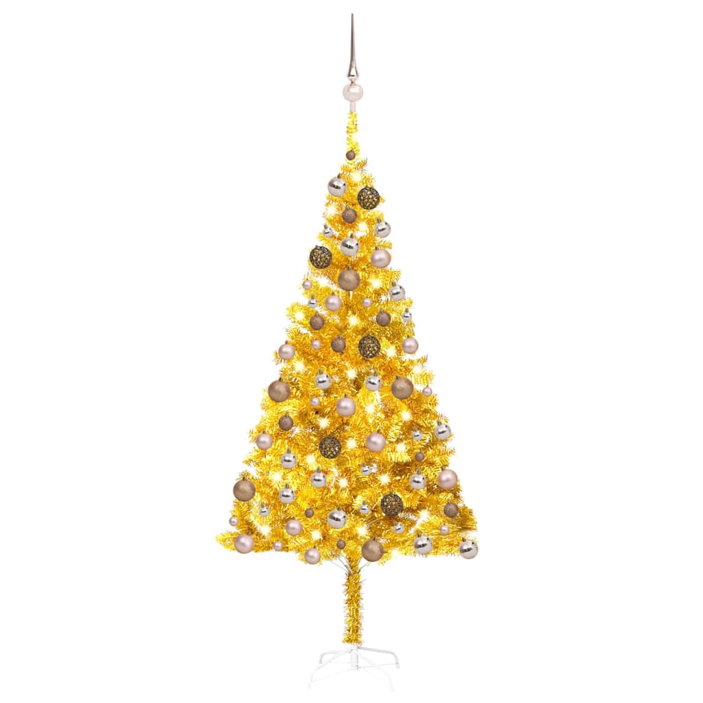 Kunstkerstboom met verlichting en kerstballen 180 cm PET goud is nu te koop bij PeponiXL, paradijselijk wonen!