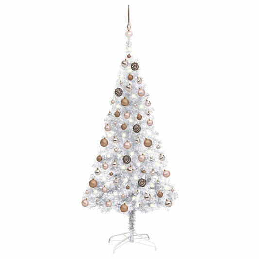Kunstkerstboom met verlichting en kerstballen 120 cm PET zilver is nu te koop bij PeponiXL, paradijselijk wonen!