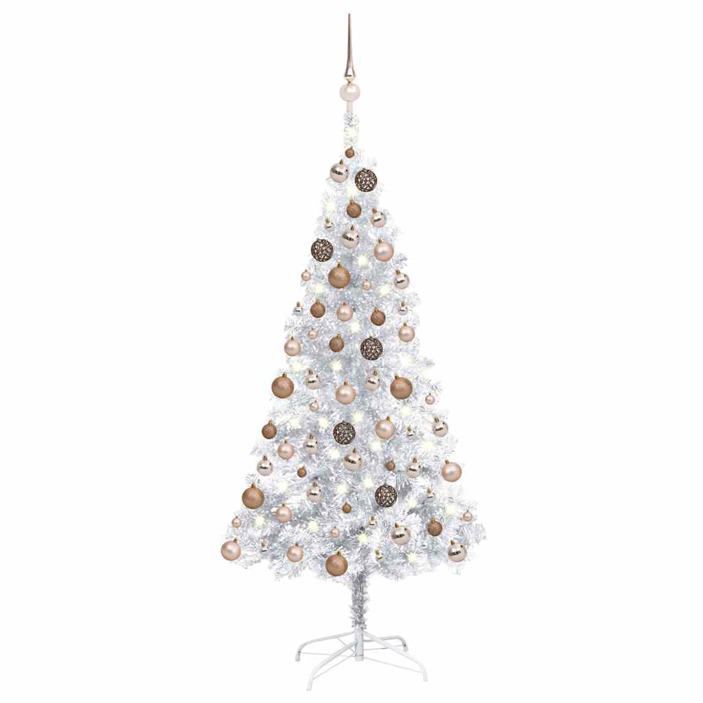 Kunstkerstboom met verlichting en kerstballen 150 cm PET zilver is nu te koop bij PeponiXL, paradijselijk wonen!