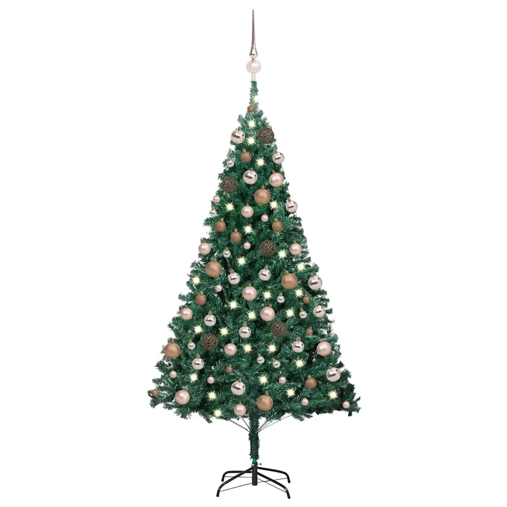 Kunstkerstboom met verlichting en kerstballen 150 cm PVC groen is nu te koop bij PeponiXL, paradijselijk wonen!