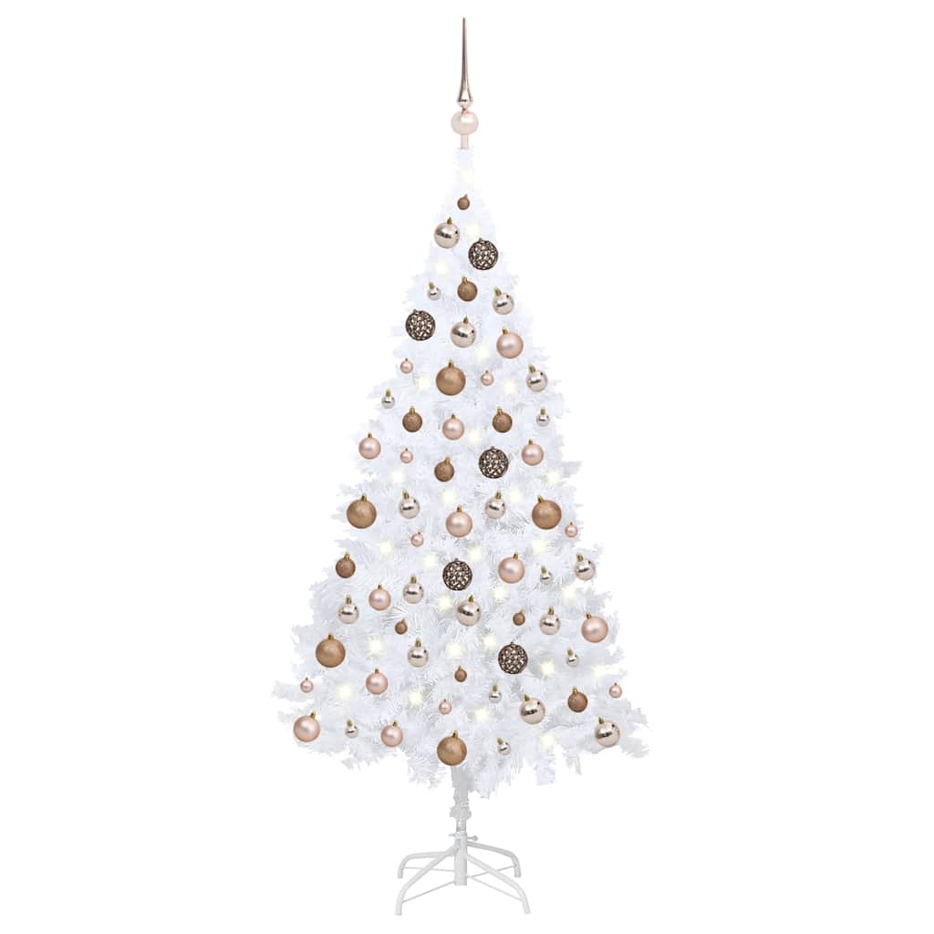 Kunstkerstboom met verlichting en kerstballen 150 cm PVC wit is nu te koop bij PeponiXL, paradijselijk wonen!