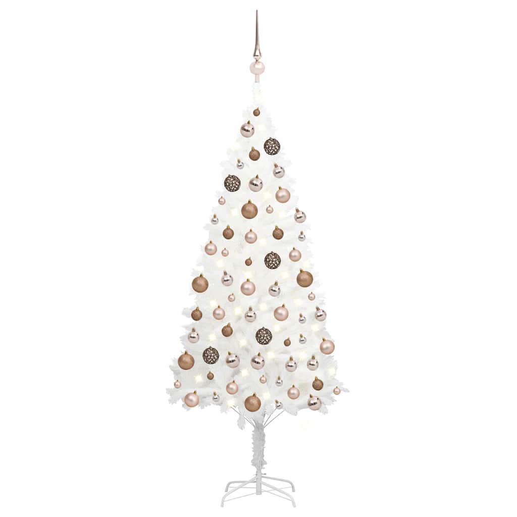 Kunstkerstboom met verlichting en kerstballen 150 cm PVC wit is nu te koop bij PeponiXL, paradijselijk wonen!
