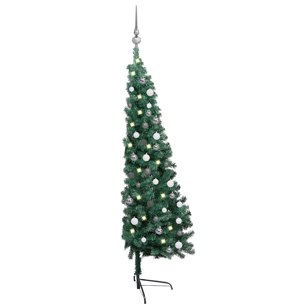 Kunstkerstboom met verlichting en kerstballen half 180 cm groen