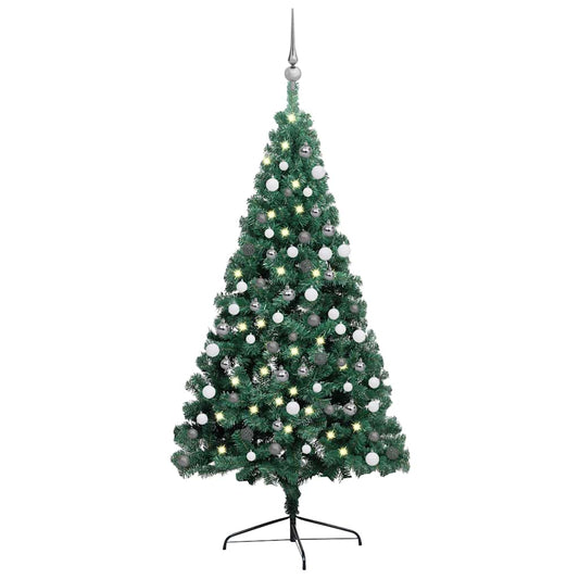 Kunstkerstboom met verlichting en kerstballen half 210 cm groen is nu te koop bij PeponiXL, paradijselijk wonen!
