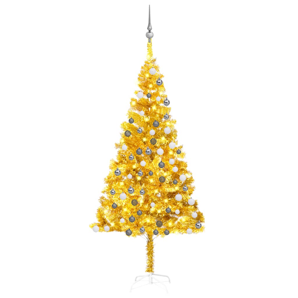 Kunstkerstboom met verlichting en kerstballen 180 cm PET goud is nu te koop bij PeponiXL, paradijselijk wonen!