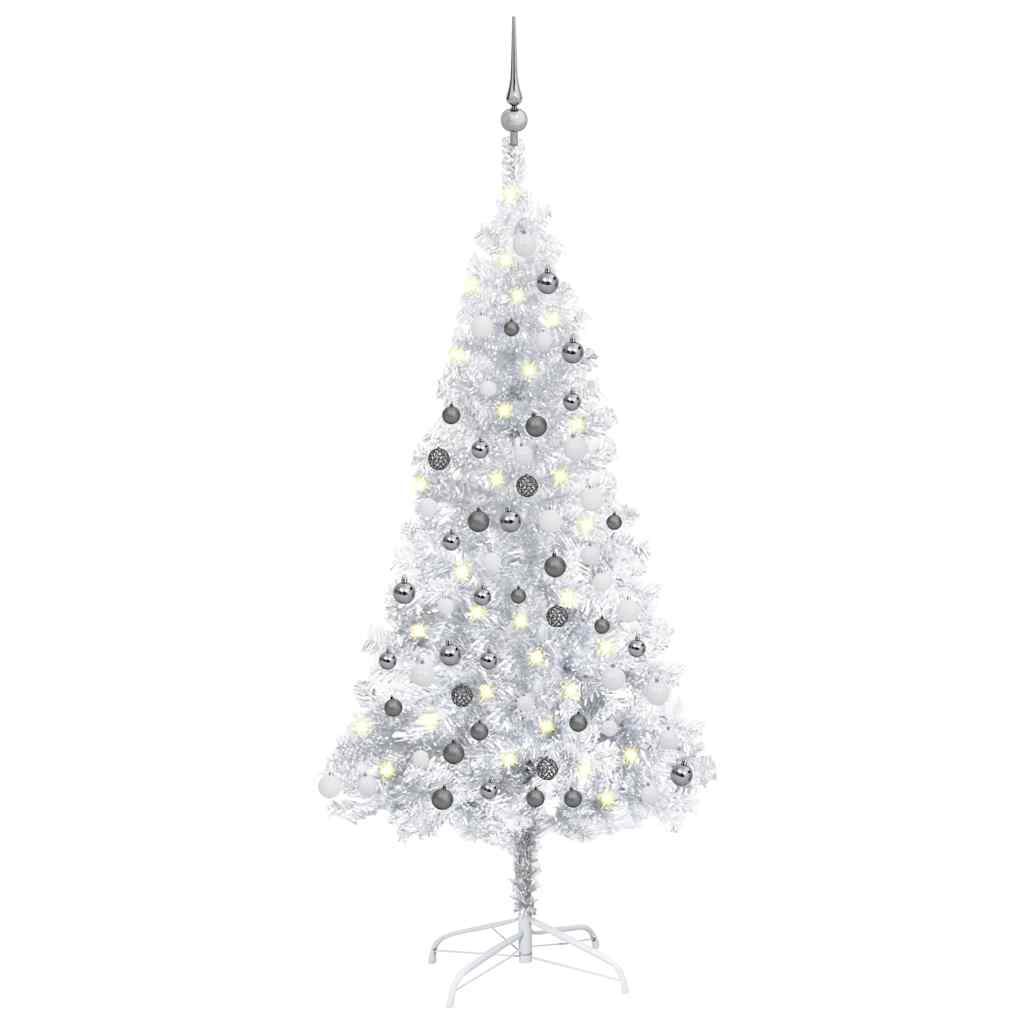 Kunstkerstboom met verlichting en kerstballen 150 cm PET zilver is nu te koop bij PeponiXL, paradijselijk wonen!