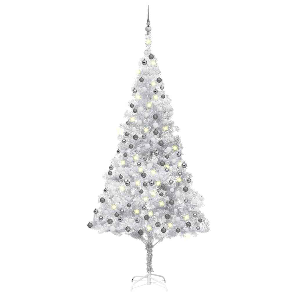 Kunstkerstboom met verlichting en kerstballen 240 cm PET zilver is nu te koop bij PeponiXL, paradijselijk wonen!