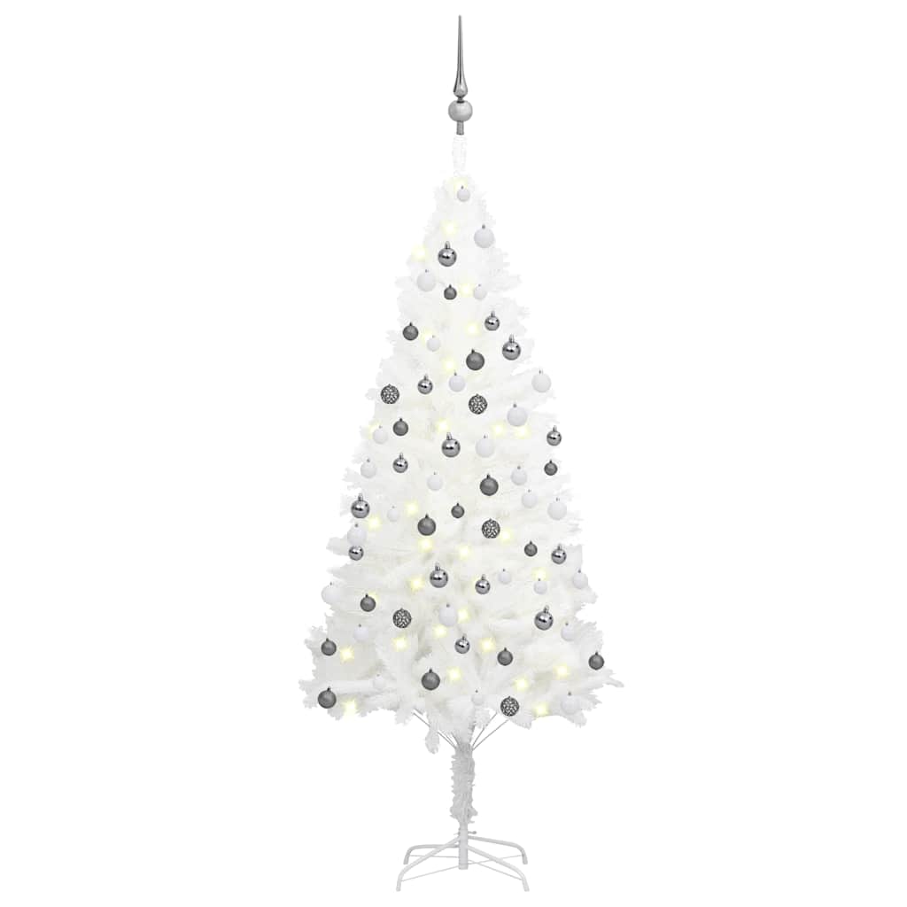 Kunstkerstboom met verlichting en kerstballen 150 cm PVC wit is nu te koop bij PeponiXL, paradijselijk wonen!