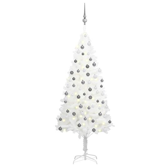 Kunstkerstboom met verlichting en kerstballen 150 cm PVC wit is nu te koop bij PeponiXL, paradijselijk wonen!