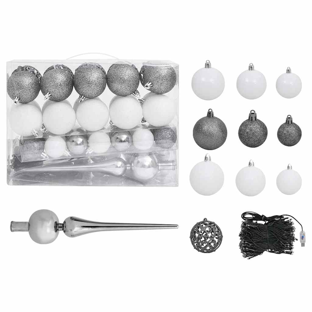 Kunstkerstboom met verlichting en kerstballen 150 cm PVC wit is nu te koop bij PeponiXL, paradijselijk wonen!