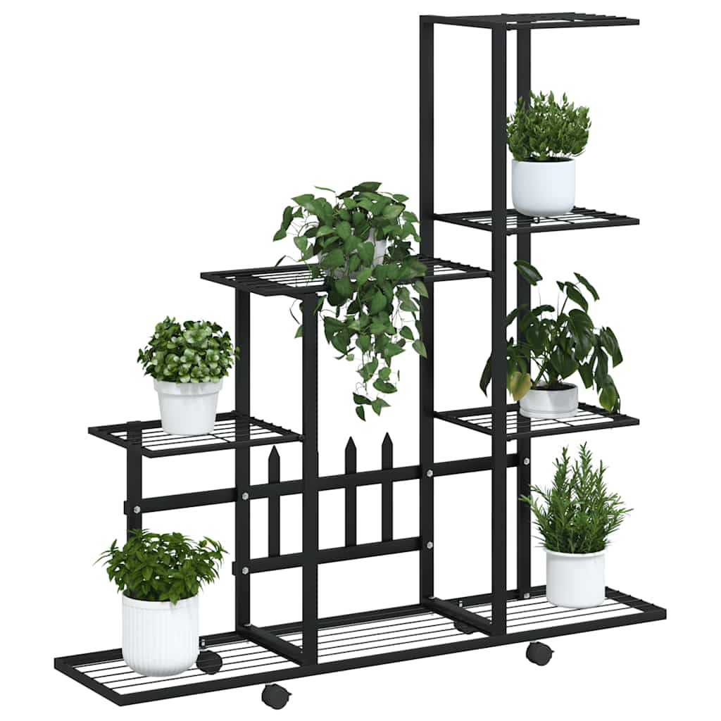 Bloemenstandaard met wielen 94,5x25x92,5 cm metaal zwart is nu te koop bij PeponiXL, paradijselijk wonen!