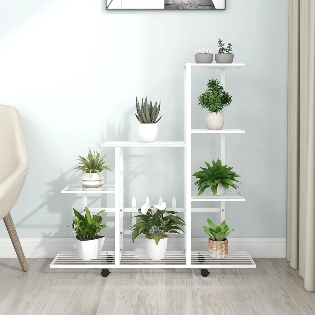 Bloemenstandaard met wielen 94,5x25x92,5 cm metaal wit is nu te koop bij PeponiXL, paradijselijk wonen!