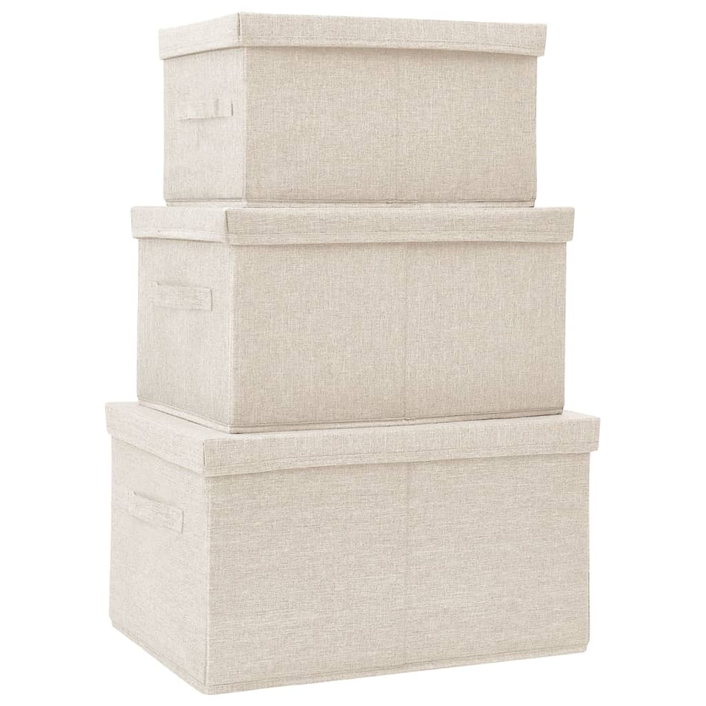 3-delige Opbergboxenset stapelbaar stof crèmekleurig is nu te koop bij PeponiXL, paradijselijk wonen!