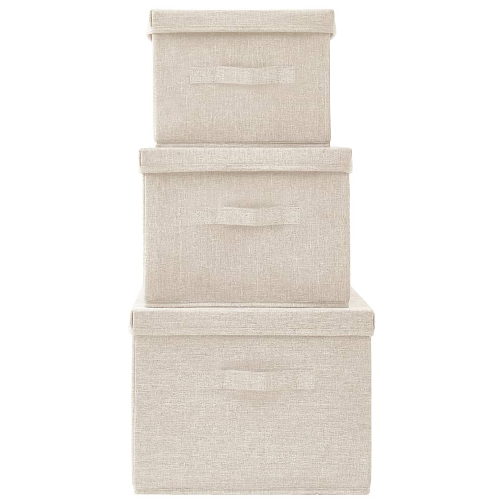3-delige Opbergboxenset stapelbaar stof crèmekleurig is nu te koop bij PeponiXL, paradijselijk wonen!