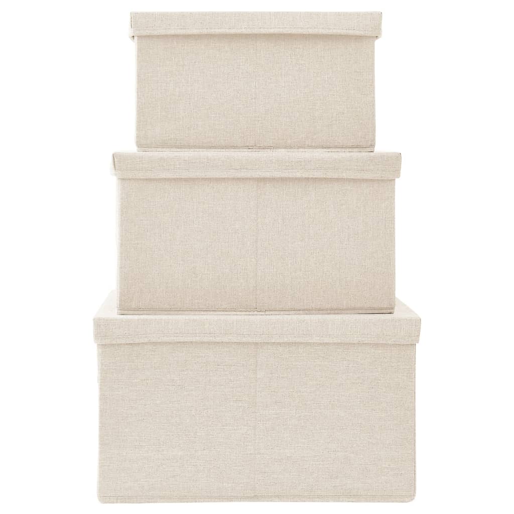 3-delige Opbergboxenset stapelbaar stof crèmekleurig is nu te koop bij PeponiXL, paradijselijk wonen!