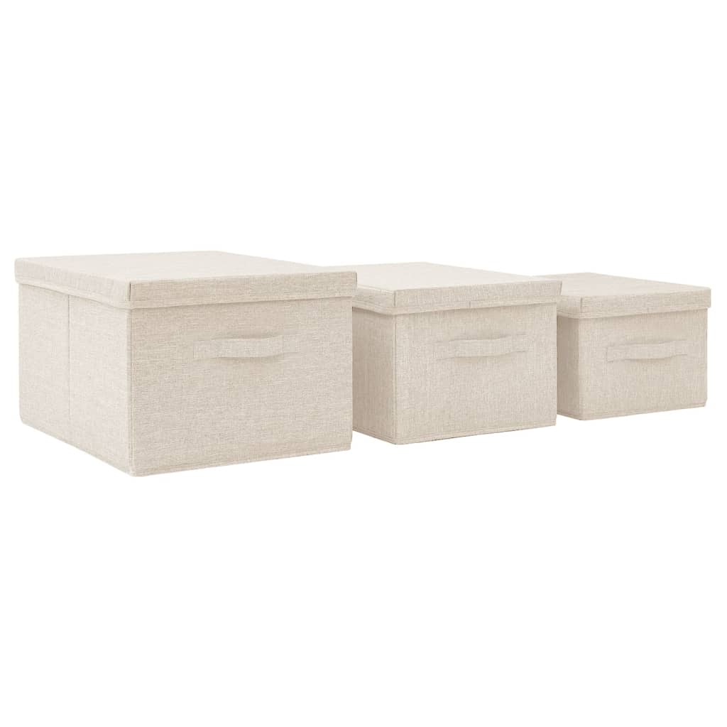 3-delige Opbergboxenset stapelbaar stof crèmekleurig is nu te koop bij PeponiXL, paradijselijk wonen!