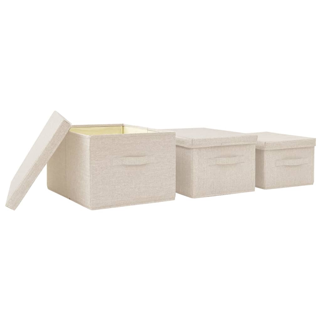 3-delige Opbergboxenset stapelbaar stof crèmekleurig is nu te koop bij PeponiXL, paradijselijk wonen!