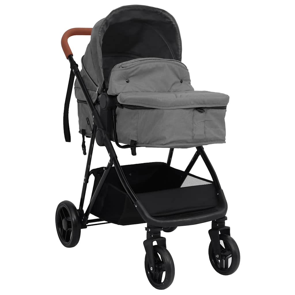 Kinderwagen 2-in-1 staal lichtgrijs en zwart is nu te koop bij PeponiXL, paradijselijk wonen!