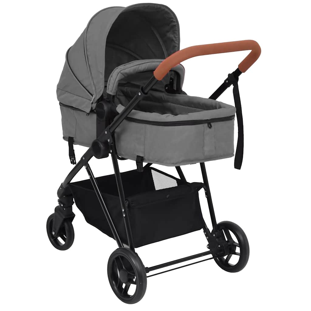 Kinderwagen 2-in-1 staal lichtgrijs en zwart is nu te koop bij PeponiXL, paradijselijk wonen!