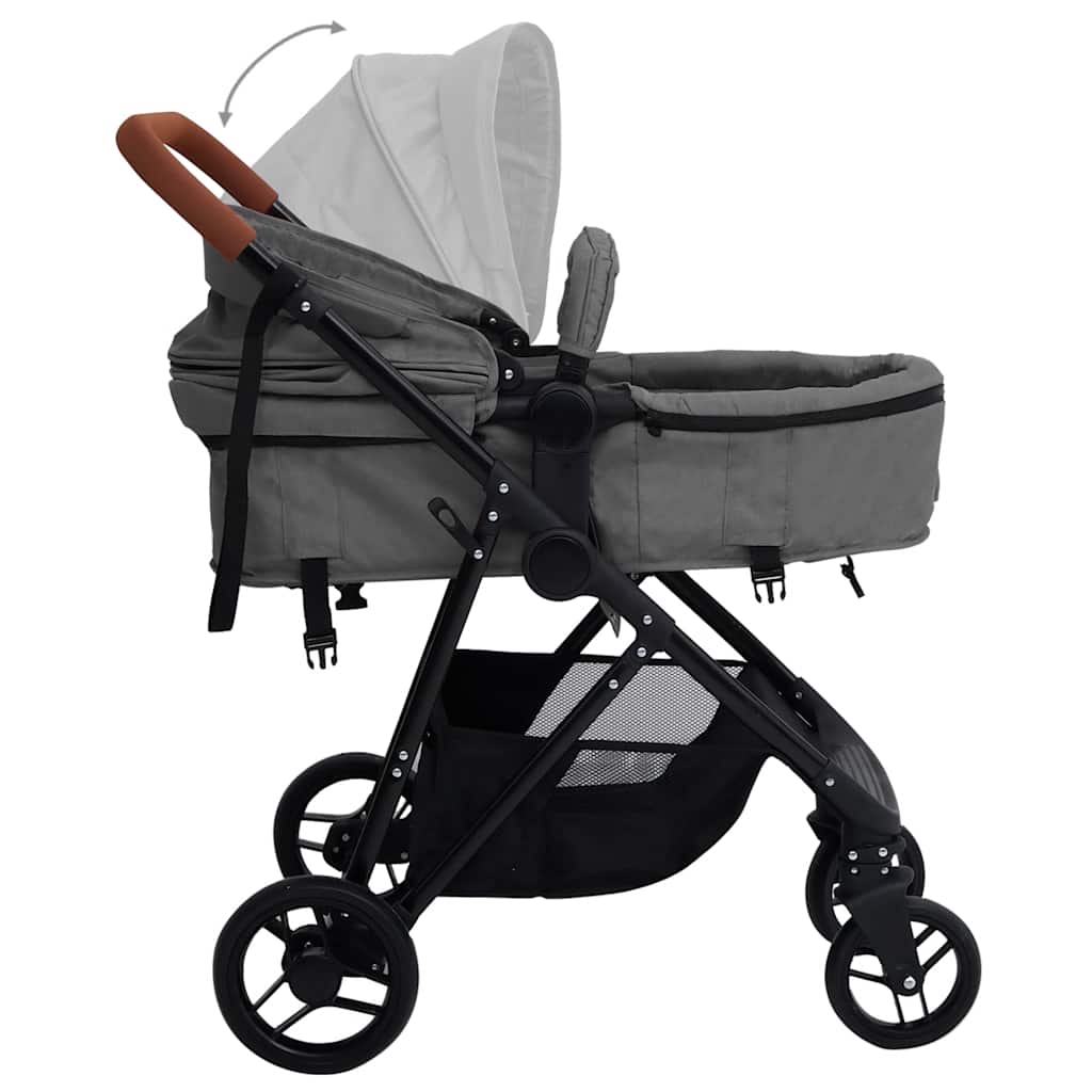 Kinderwagen 2-in-1 staal lichtgrijs en zwart is nu te koop bij PeponiXL, paradijselijk wonen!