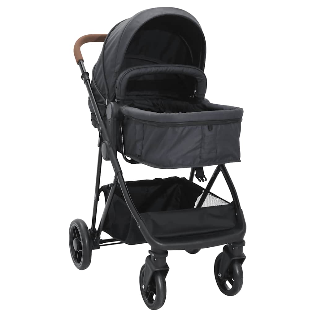 Kinderwagen 2-in-1 staal antracietkleurig en zwart is nu te koop bij PeponiXL, paradijselijk wonen!