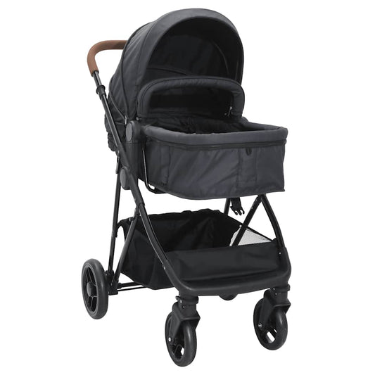 Kinderwagen 2-in-1 staal antracietkleurig en zwart is nu te koop bij PeponiXL, paradijselijk wonen!