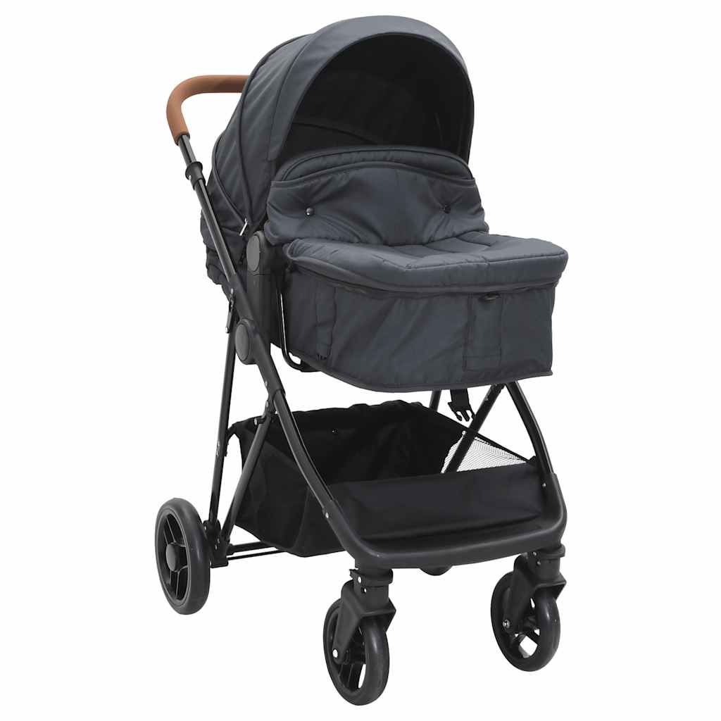 Kinderwagen 2-in-1 staal antracietkleurig en zwart is nu te koop bij PeponiXL, paradijselijk wonen!