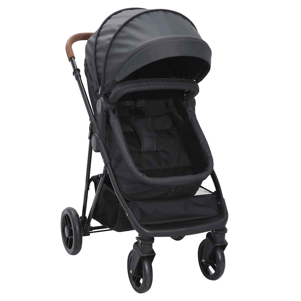 Kinderwagen 2-in-1 staal antracietkleurig en zwart is nu te koop bij PeponiXL, paradijselijk wonen!