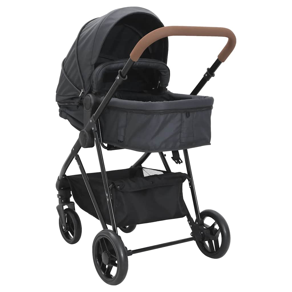 Kinderwagen 2-in-1 staal antracietkleurig en zwart is nu te koop bij PeponiXL, paradijselijk wonen!