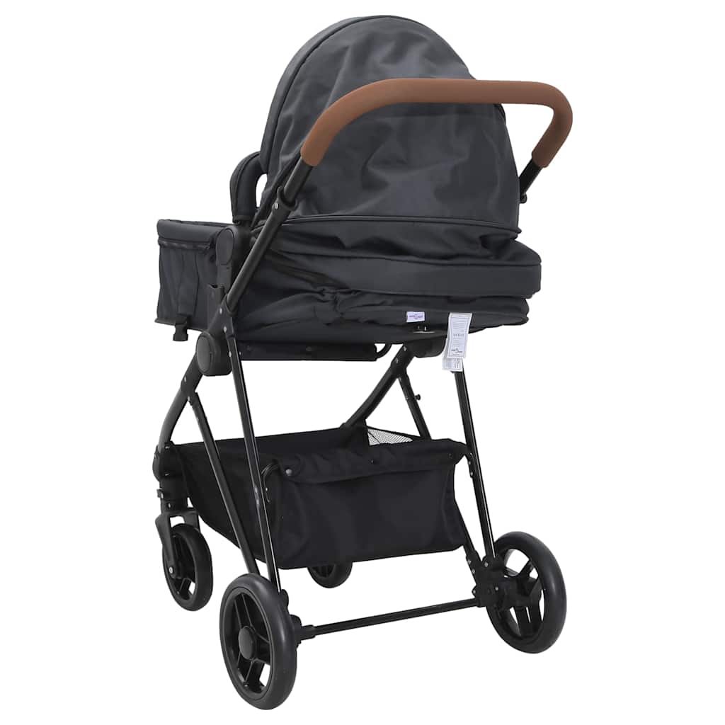 Kinderwagen 2-in-1 staal antracietkleurig en zwart is nu te koop bij PeponiXL, paradijselijk wonen!
