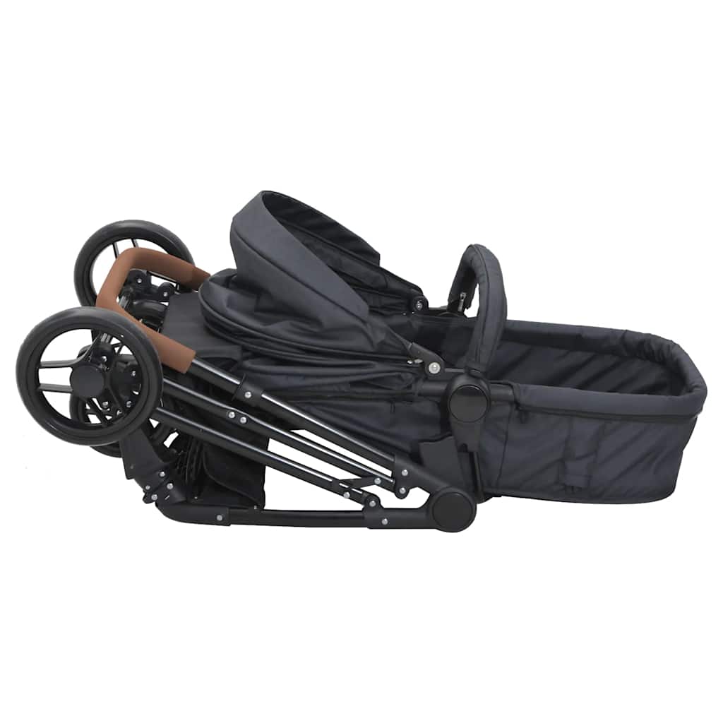 Kinderwagen 2-in-1 staal antracietkleurig en zwart is nu te koop bij PeponiXL, paradijselijk wonen!