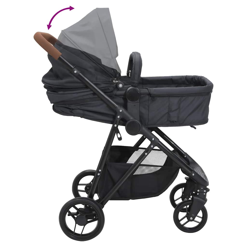 Kinderwagen 2-in-1 staal antracietkleurig en zwart is nu te koop bij PeponiXL, paradijselijk wonen!