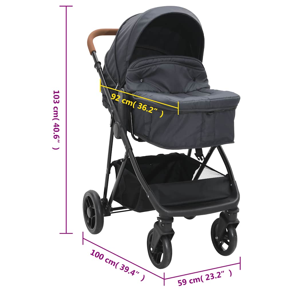 Kinderwagen 2-in-1 staal antracietkleurig en zwart is nu te koop bij PeponiXL, paradijselijk wonen!