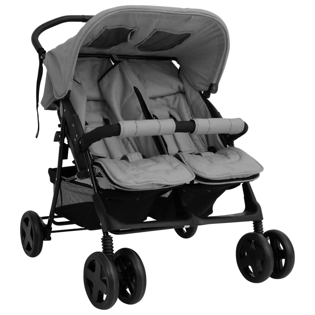 Tweelingkinderwagen staal lichtgrijs is nu te koop bij PeponiXL, paradijselijk wonen!