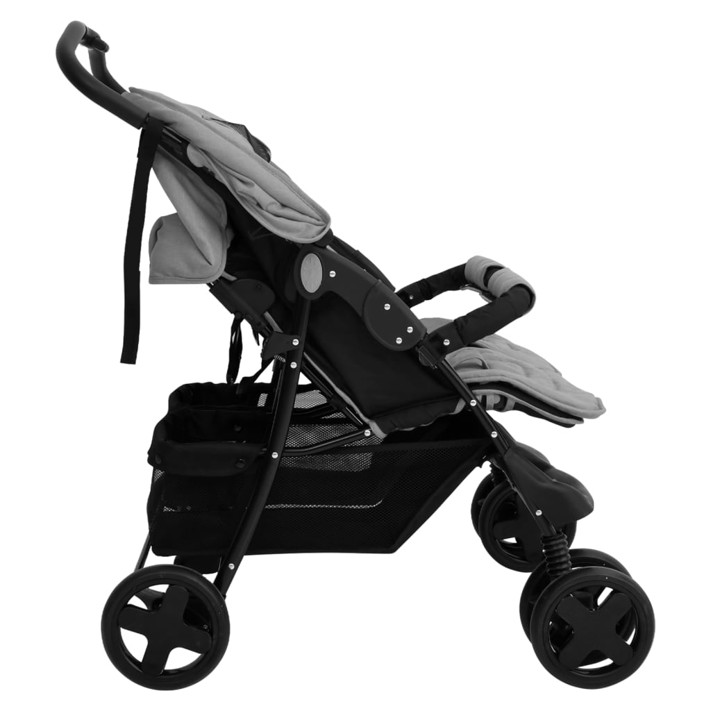 Tweelingkinderwagen staal lichtgrijs is nu te koop bij PeponiXL, paradijselijk wonen!