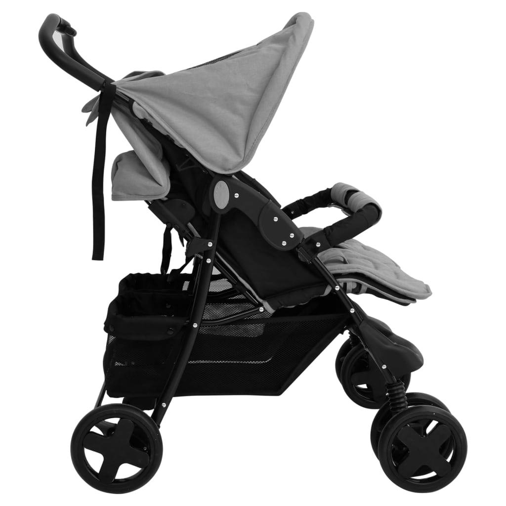 Tweelingkinderwagen staal lichtgrijs is nu te koop bij PeponiXL, paradijselijk wonen!