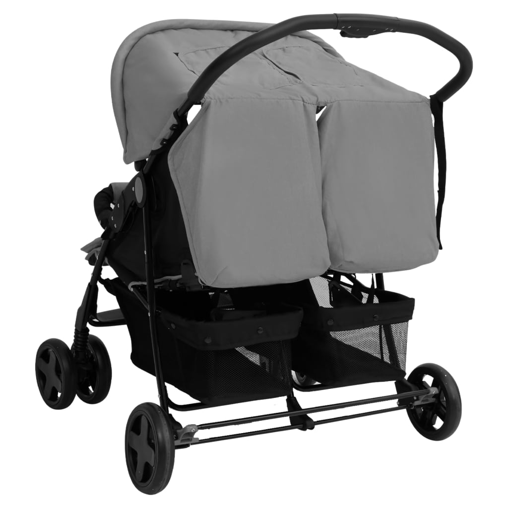 Tweelingkinderwagen staal lichtgrijs is nu te koop bij PeponiXL, paradijselijk wonen!