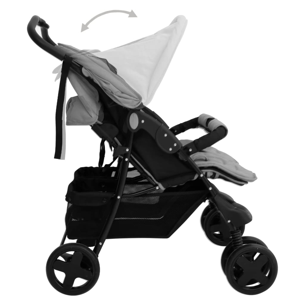 Tweelingkinderwagen staal lichtgrijs is nu te koop bij PeponiXL, paradijselijk wonen!