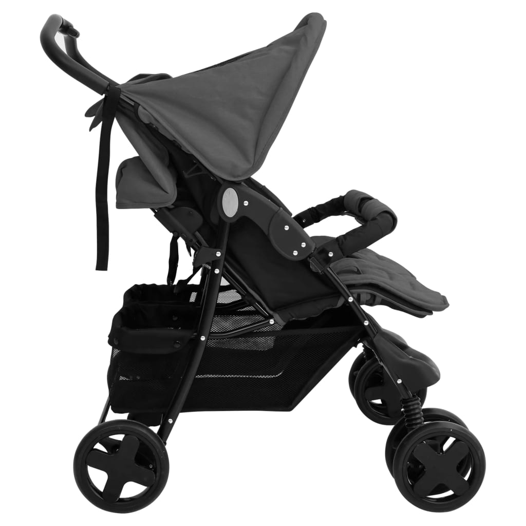 Tweelingkinderwagen staal donkergrijs is nu te koop bij PeponiXL, paradijselijk wonen!