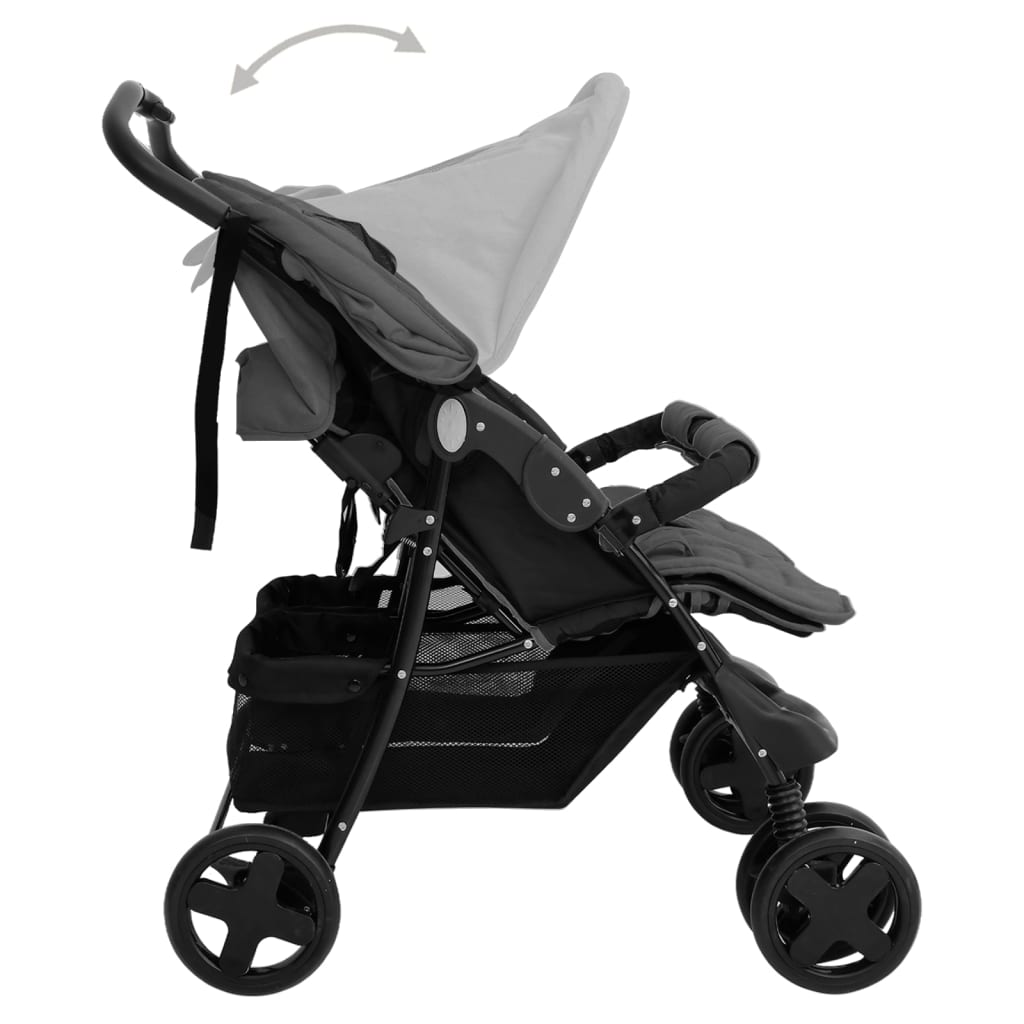 Tweelingkinderwagen staal donkergrijs is nu te koop bij PeponiXL, paradijselijk wonen!